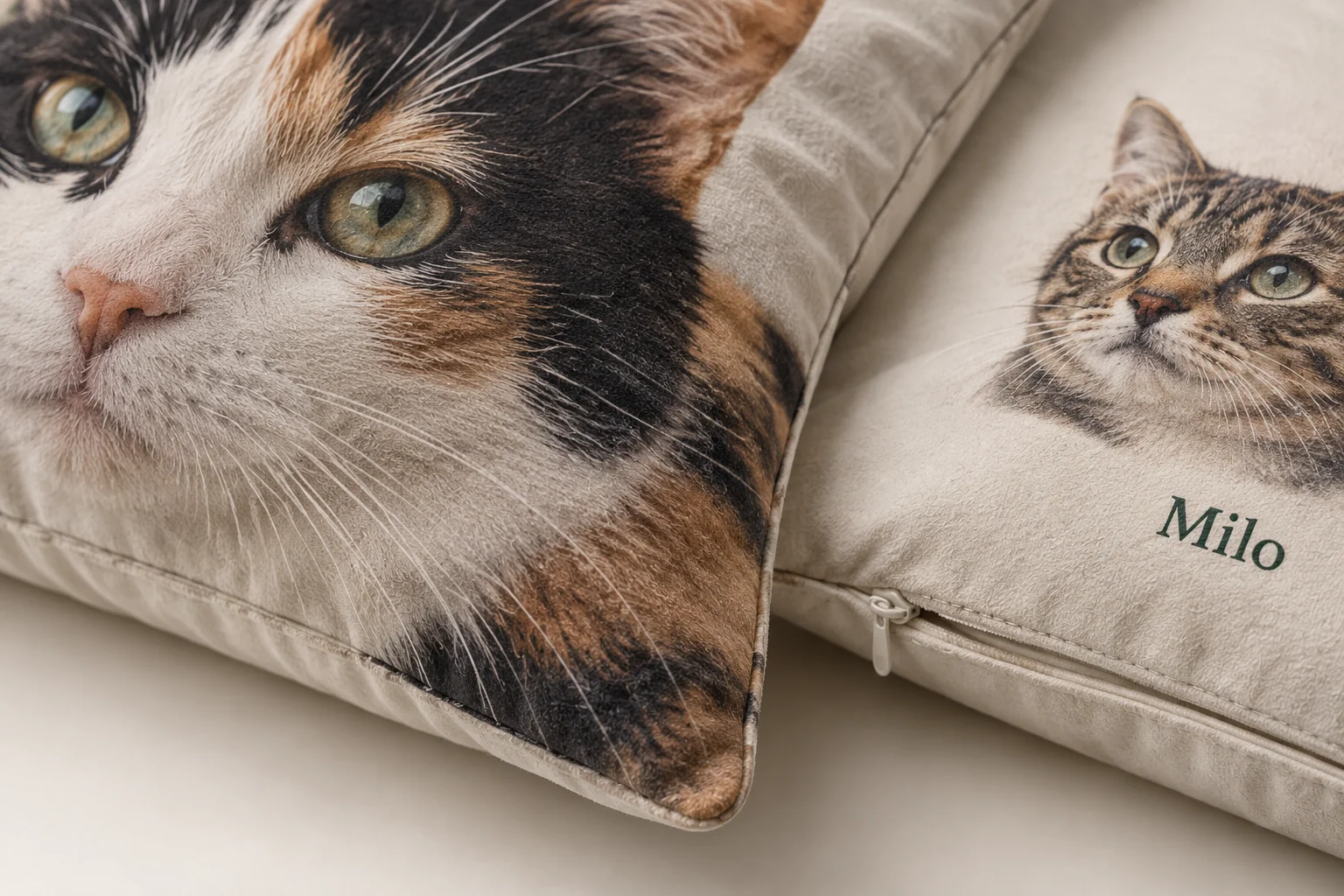 Personalized Pet Cushions Illustrative close-up of personalized cushion prints and fabric